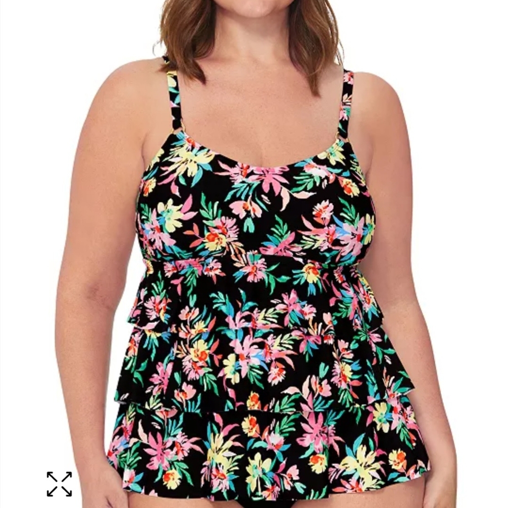 Island Escape Black and Pink Floral Tank Top